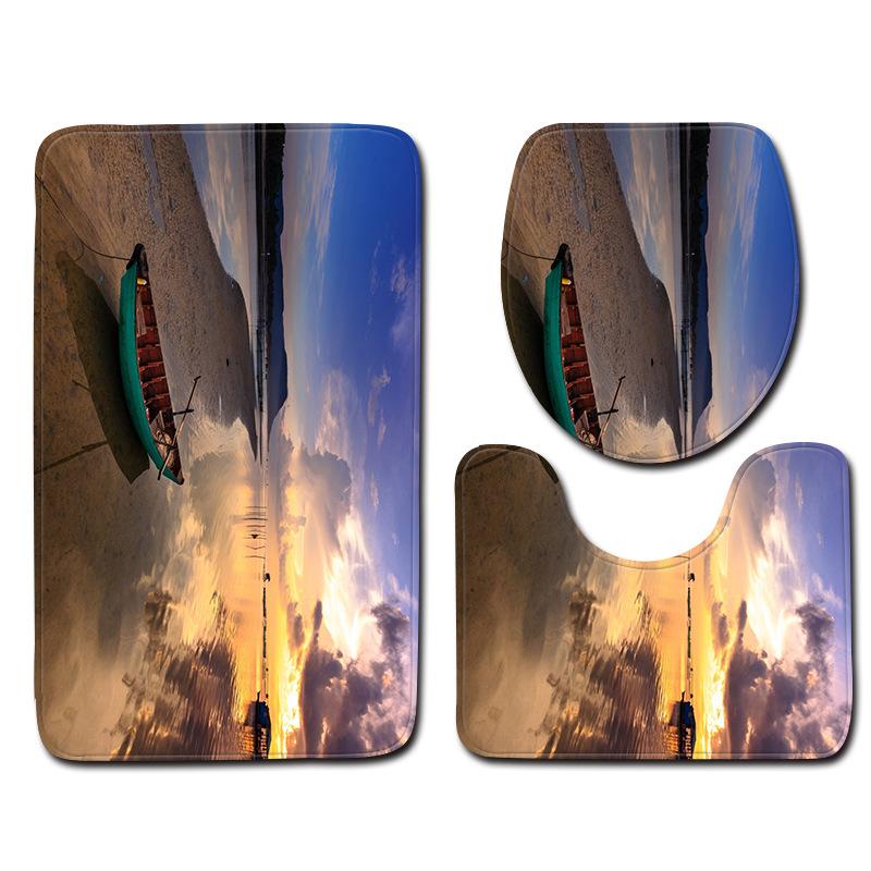3D Landscape Bathroom Toilet Three-Piece Floor Mat Door Mat Bathroom Carpet
