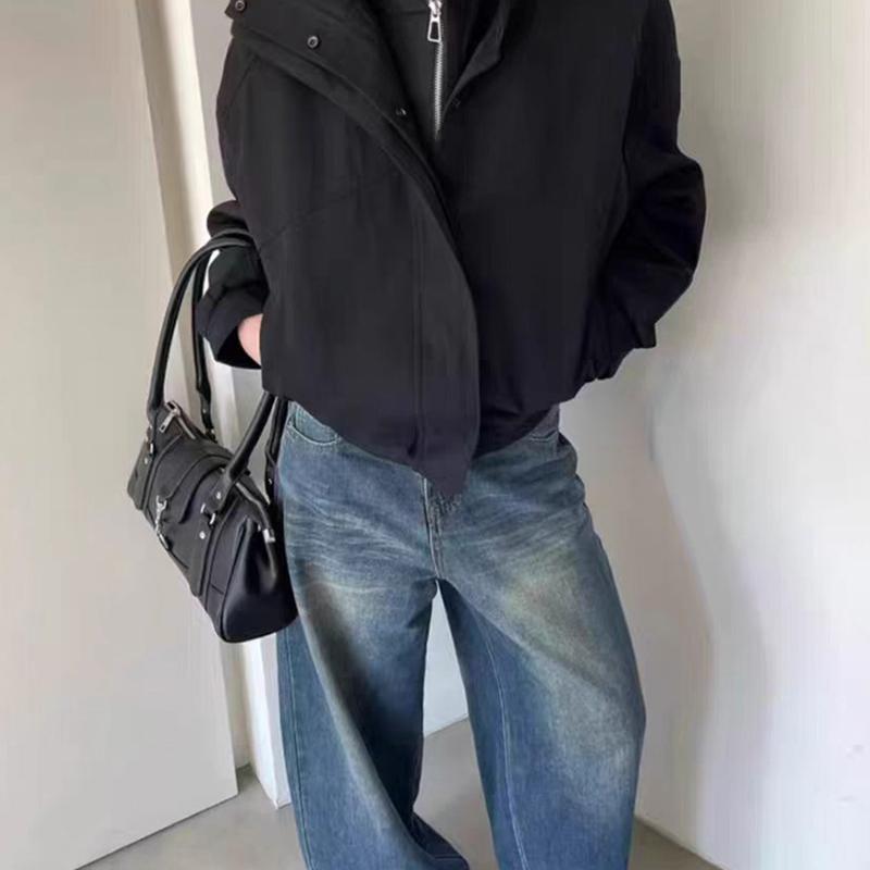 Retro Lock Shoulder Bag, Large Capacity Bost Underarm Bag Women's Fashi Versatile Handbag Solid Color Simple Commuter Bag