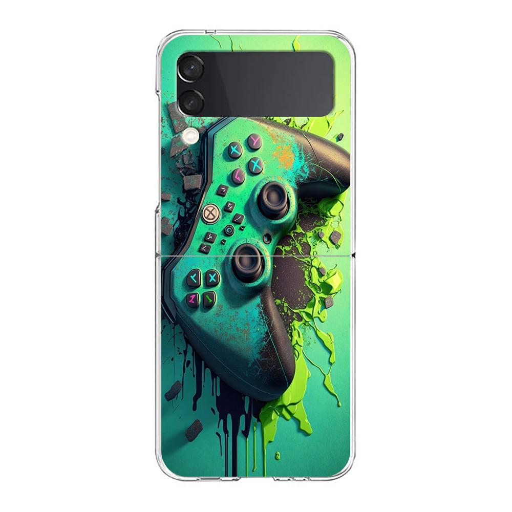 Phone Cover For Samsung Galaxy Z Flip 7 6 5 4 Case Transparent For Samsung Z Flip 3 Hard PC Foldable Bag Game Controller Graphic
