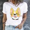 Fashion Cute Corgi Shiba Inu Puppy Half Sleeve Tshirt Loose Boudoir Dress Fashion Tops Women Summer Polyester Fabric
