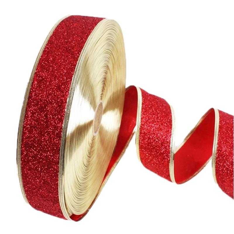 (2m/roll) 50mm Shiny Gold Powder Ribbon Christmas Tree Decoration Gift Packaging Foldable Handmade DIY Crafts Production