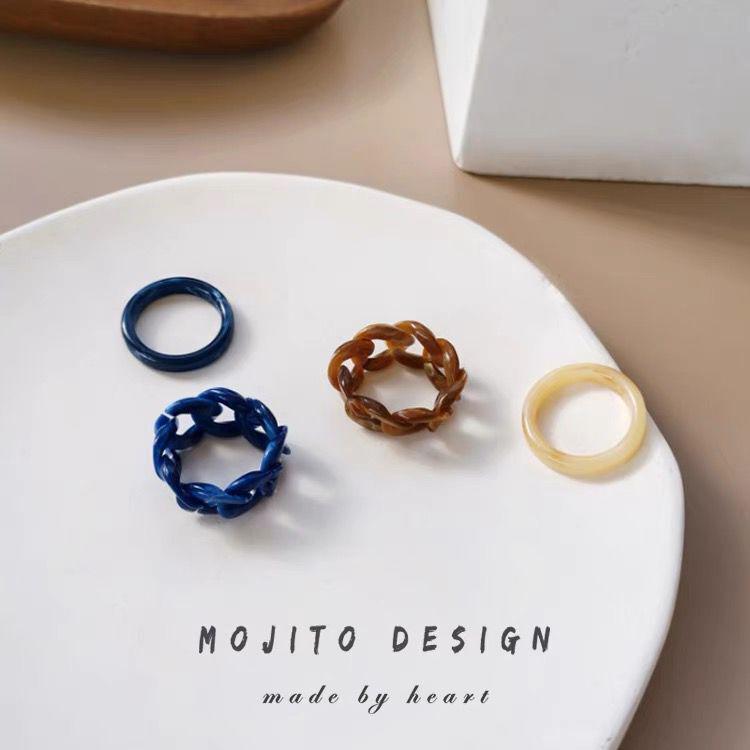 Set inele lanț din rășină acrilică retro: Stil creativ european și american