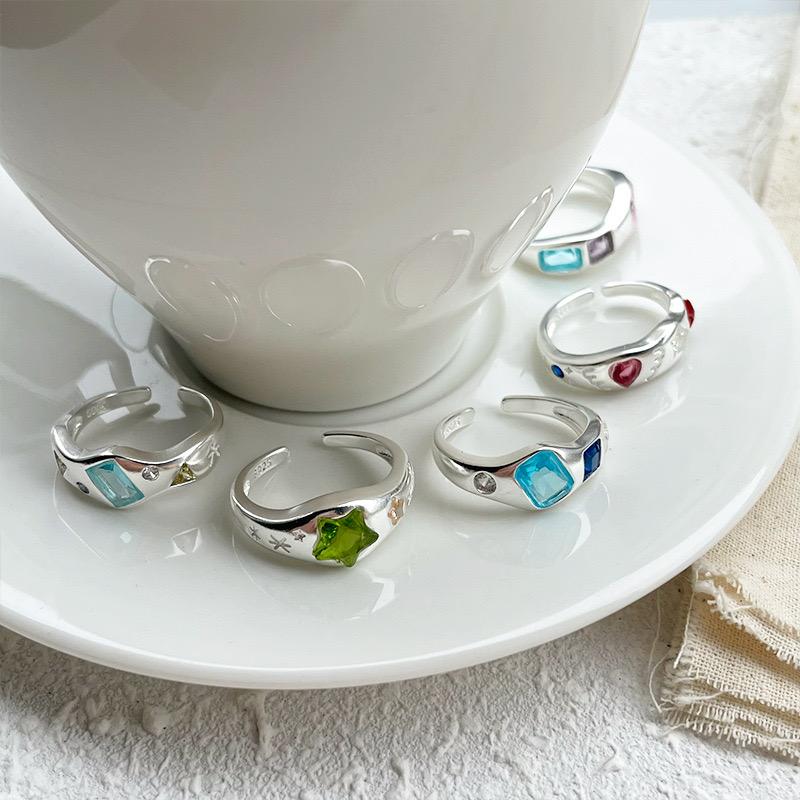Xiaomi 925 Sterling Silver Rings For Women Geometric Fine Jewelry Finger Adjustable Simple Colorful Stone Ring For Party Birthday Gift