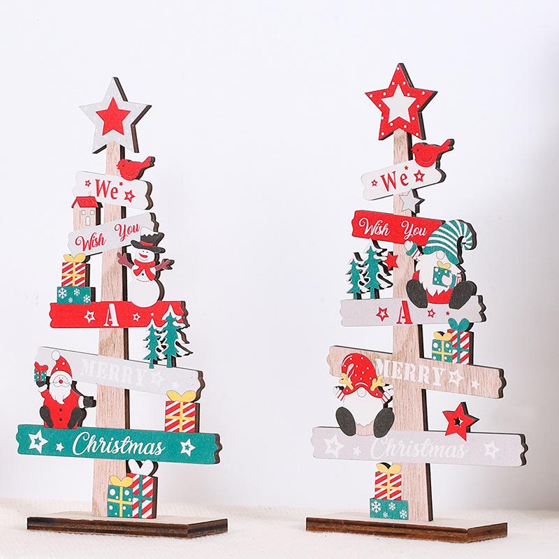 English Letters Wooden Board Tree Christmas Decoration Lovely Xmas Desktop Ornament