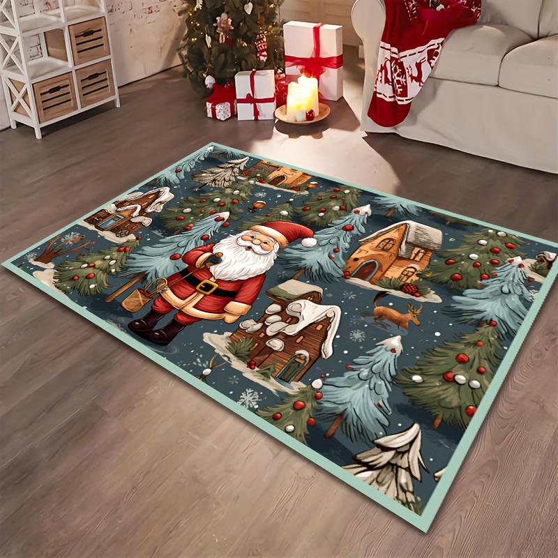 Santa Claus Christmas Rug - Soft, Non-Slip, Hand-Washable Indoor Doormat with Anti-Skid Backing, Ideal for Living Room and Bedro