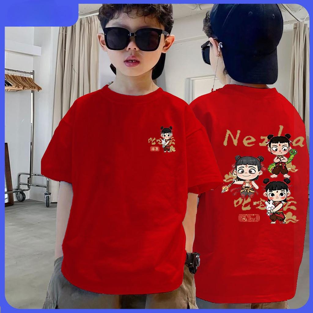 Boys and girls  T-shirts paired with Nezha printed children s short sleeved T-shirts, summer new style 140