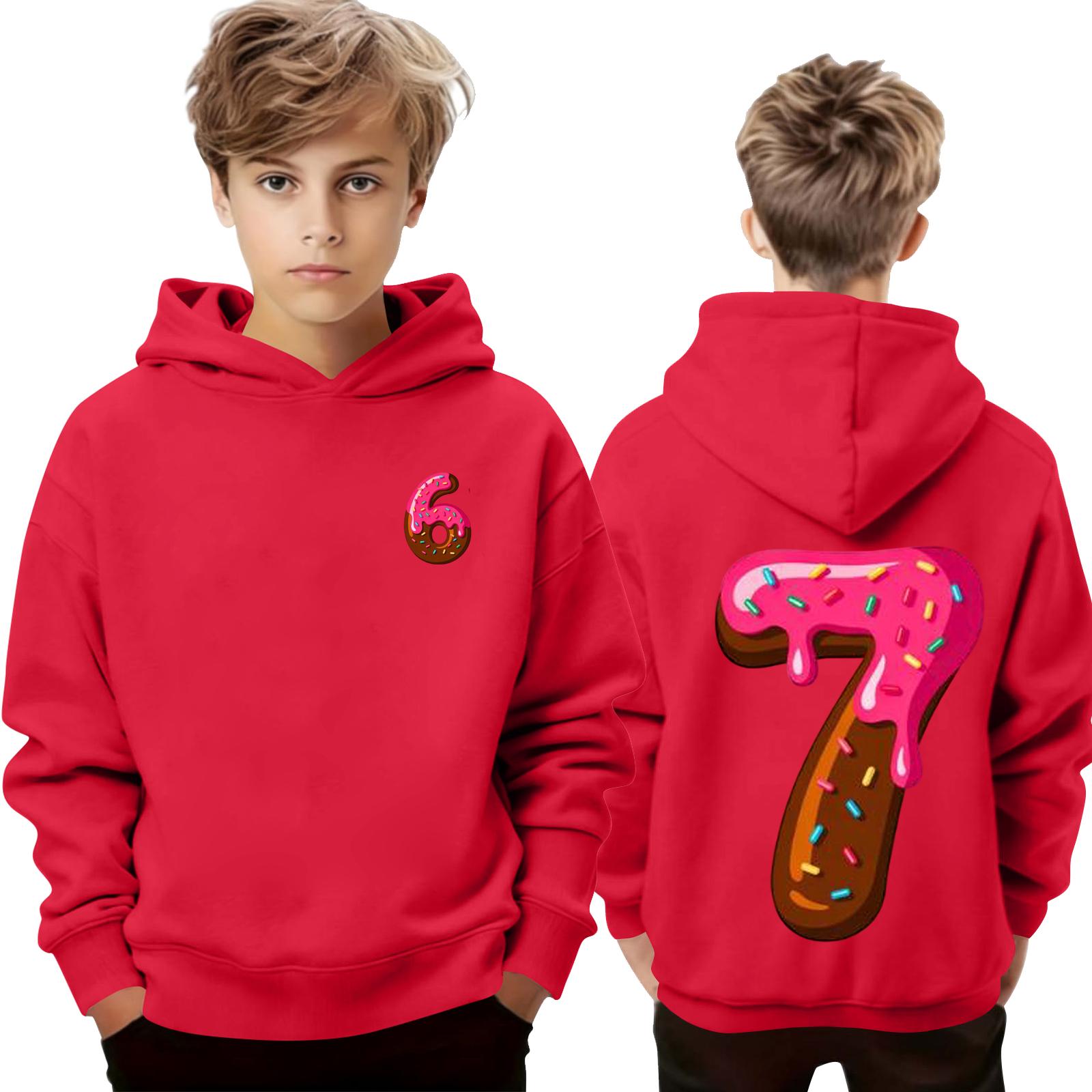 Детский пуловер с длинным рукавом свободного кроя с принтом букв капюшоном на шнурке 130 красный 1580₽