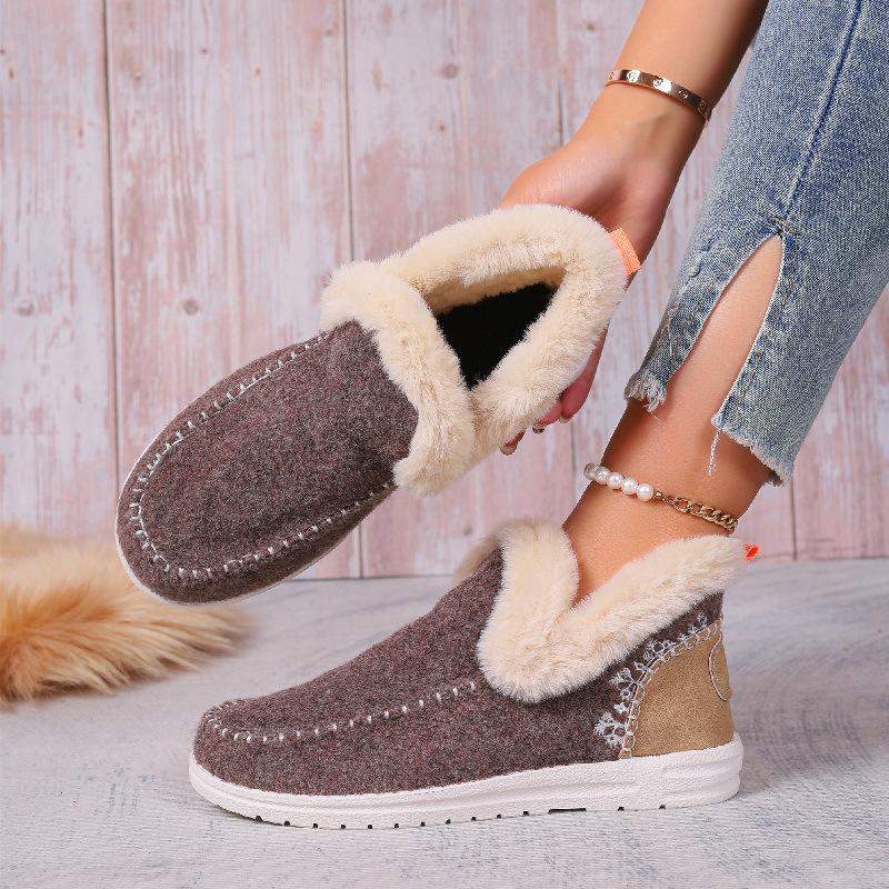 Plus-size Shoes, Short Snow Boots, Women's Flip-flops, Warm Flat Wool Cotton Boots