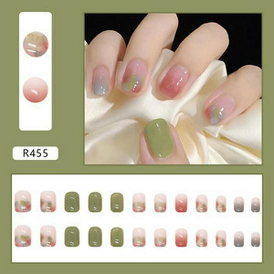 Blush Ombre Press-on Nails with Heart Rhinestones