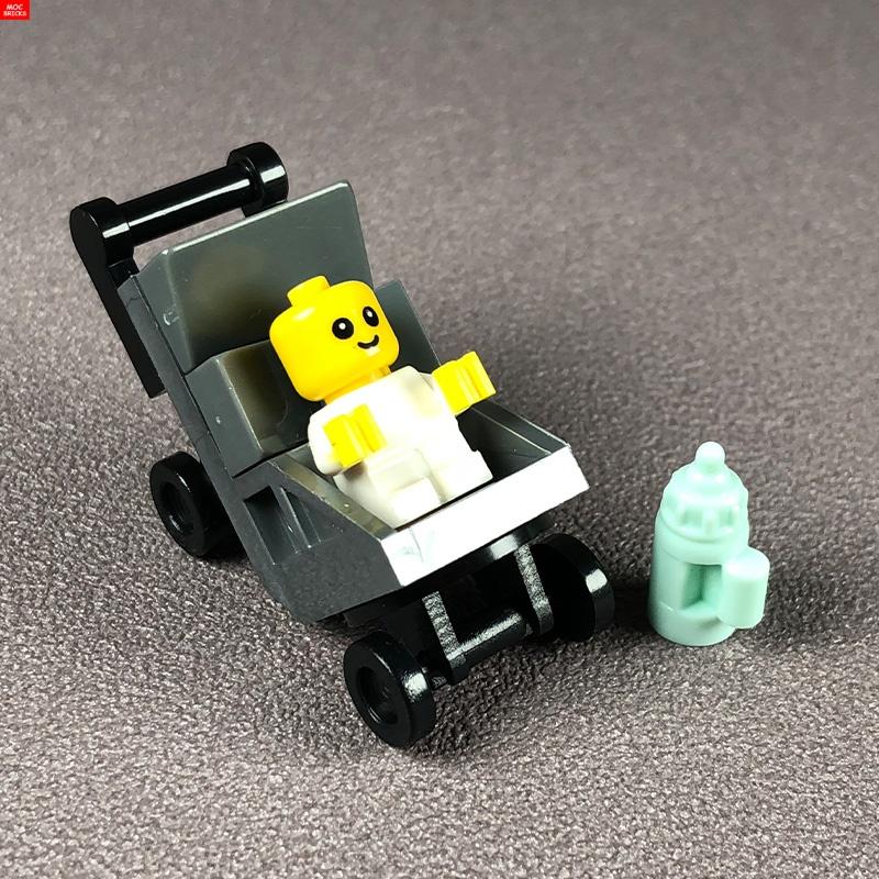 MOC Bausteine Baby Kinderwagen Kinderwagen Flaschenhalter Bildungsbausteine Kinder Mädchen Spielzeug Geschenk