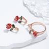 New Creative Rose Earrings For Women  Rose Gold Color Red Enamel Fashion Fine Jewelry Party Cute Vintage Drop Earrings