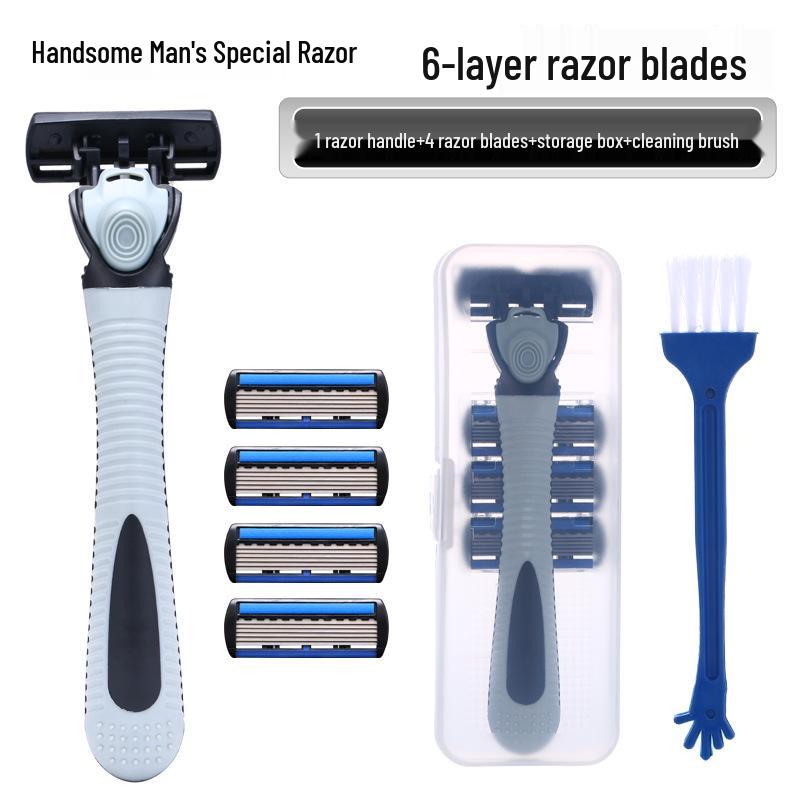 6-Blade Manual Shaver for Men - Razor with Blade Holder