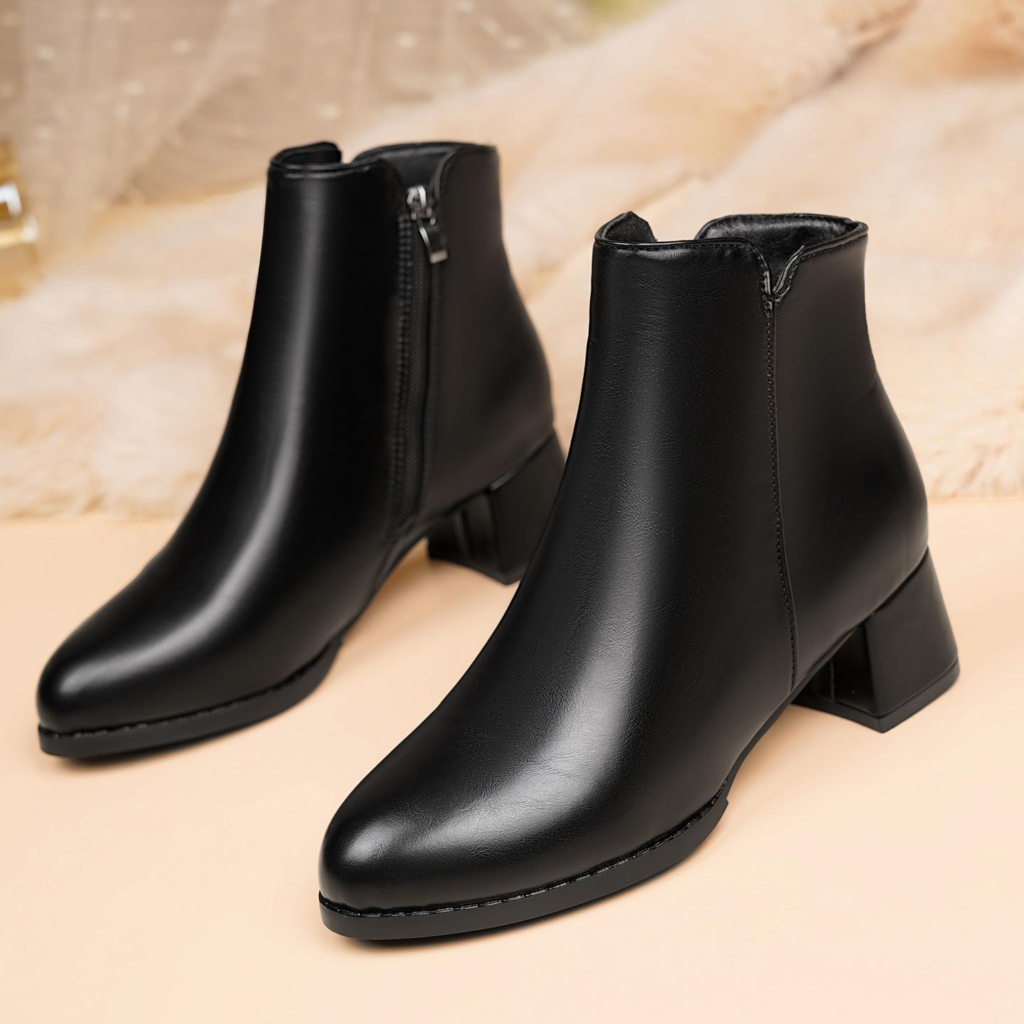

2025 зима новые модные ботильоны на толстом каблуке для внешней торговли, обувь для мамы, бархатные кожаные ботинки, короткие, большого размера, ботинки Мартин женские 42 чёрный