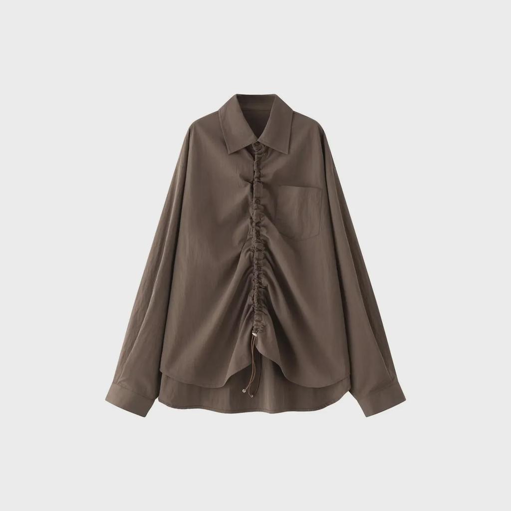 Louvre Autumn Korean Style Drawstring Shirt - Loose Fit Casual Top for Women