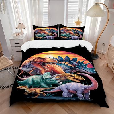 3pcs Dinosaur Illustration Duvet Cover Set - Machine Washable, Includes 1 Cover and 2 Pillowcases, No Core Included Yy251013132