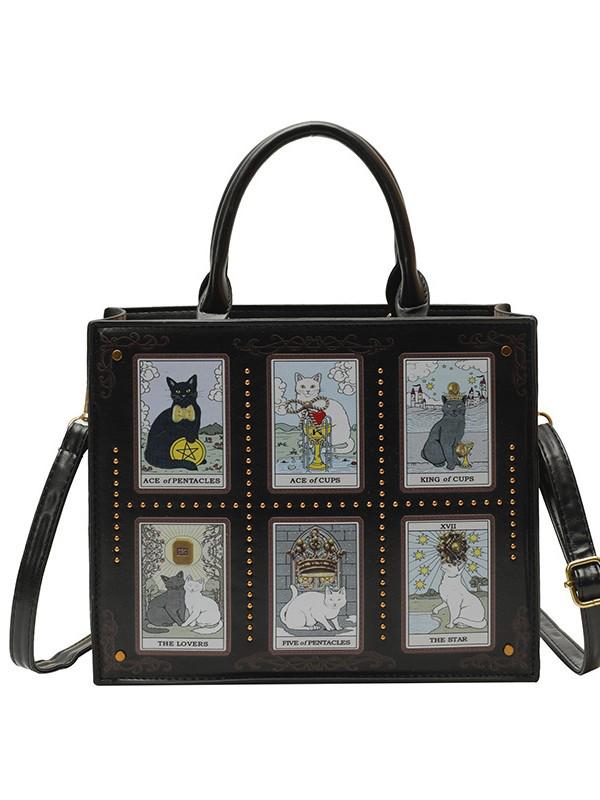 Fashionable Women's Tote Bag with Unique Cat Elf Illustrations and Adjustable Strap