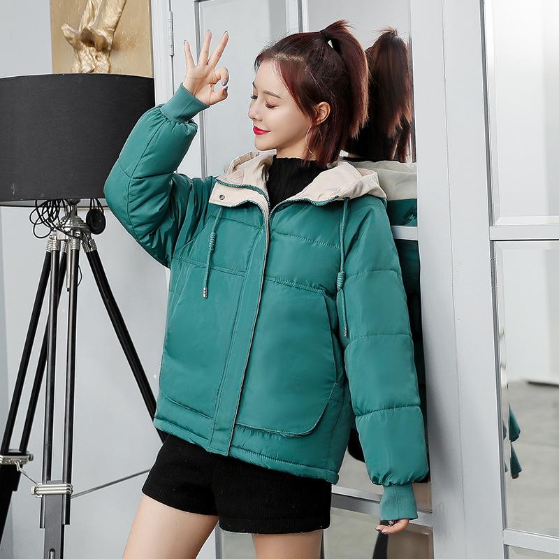 Cotton-padded Women's Short New Winter Clothes Loose Plus Size Cotton-padded Jacket Thickened Students Hooded Cotton-padded Jacket.