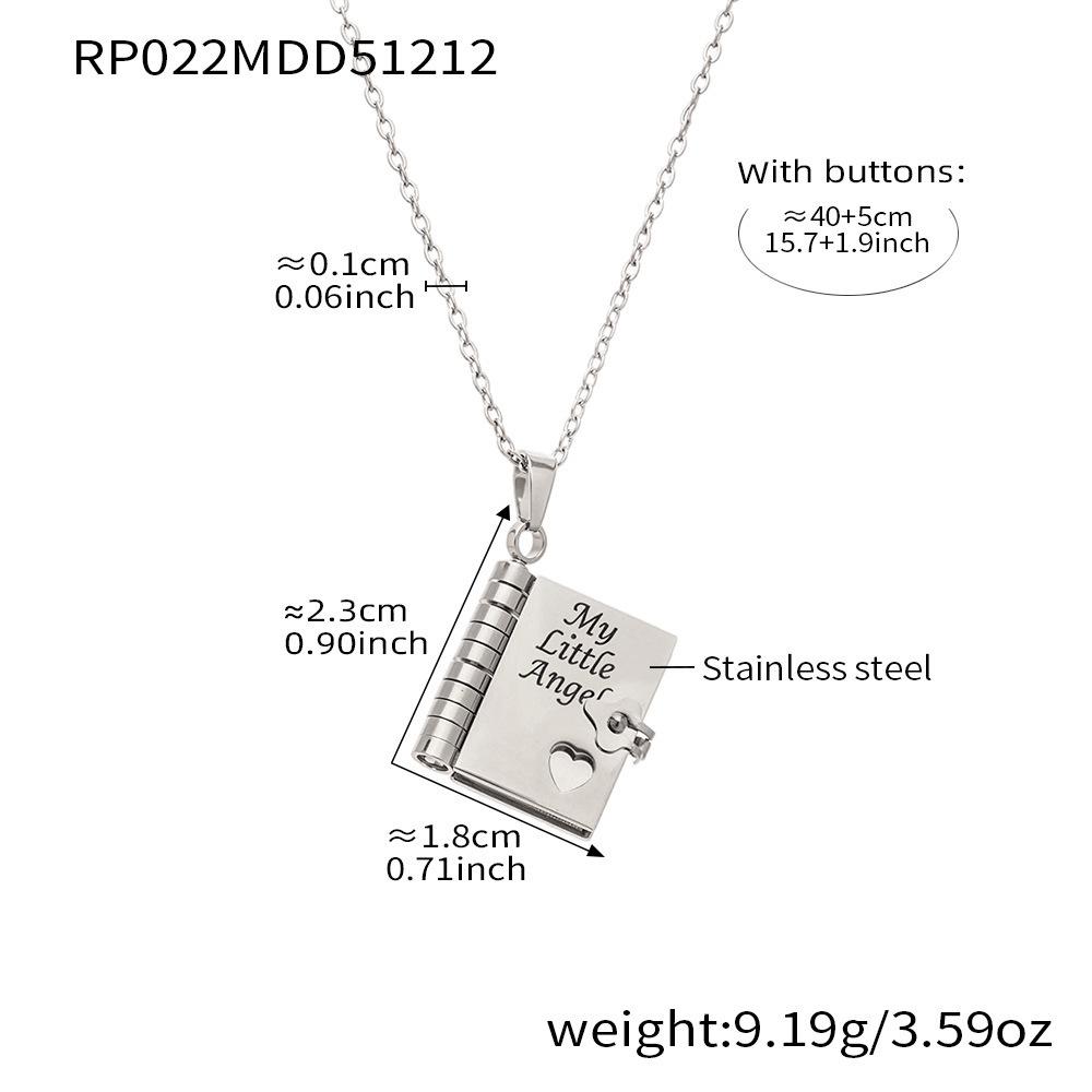 18K Gold-Plated Engravable Stainless Steel Book Pendant Necklace - European American Style Jewelry