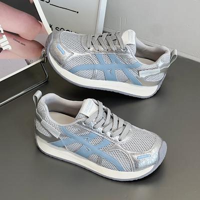 Mesh atmungsaktive vielseitige Plateau-Freizeitschuhe Damen 2025 Herbst neu Ou Ruo dynamischer Stil Forrest Gump Schuhe Sportschuhe Damen