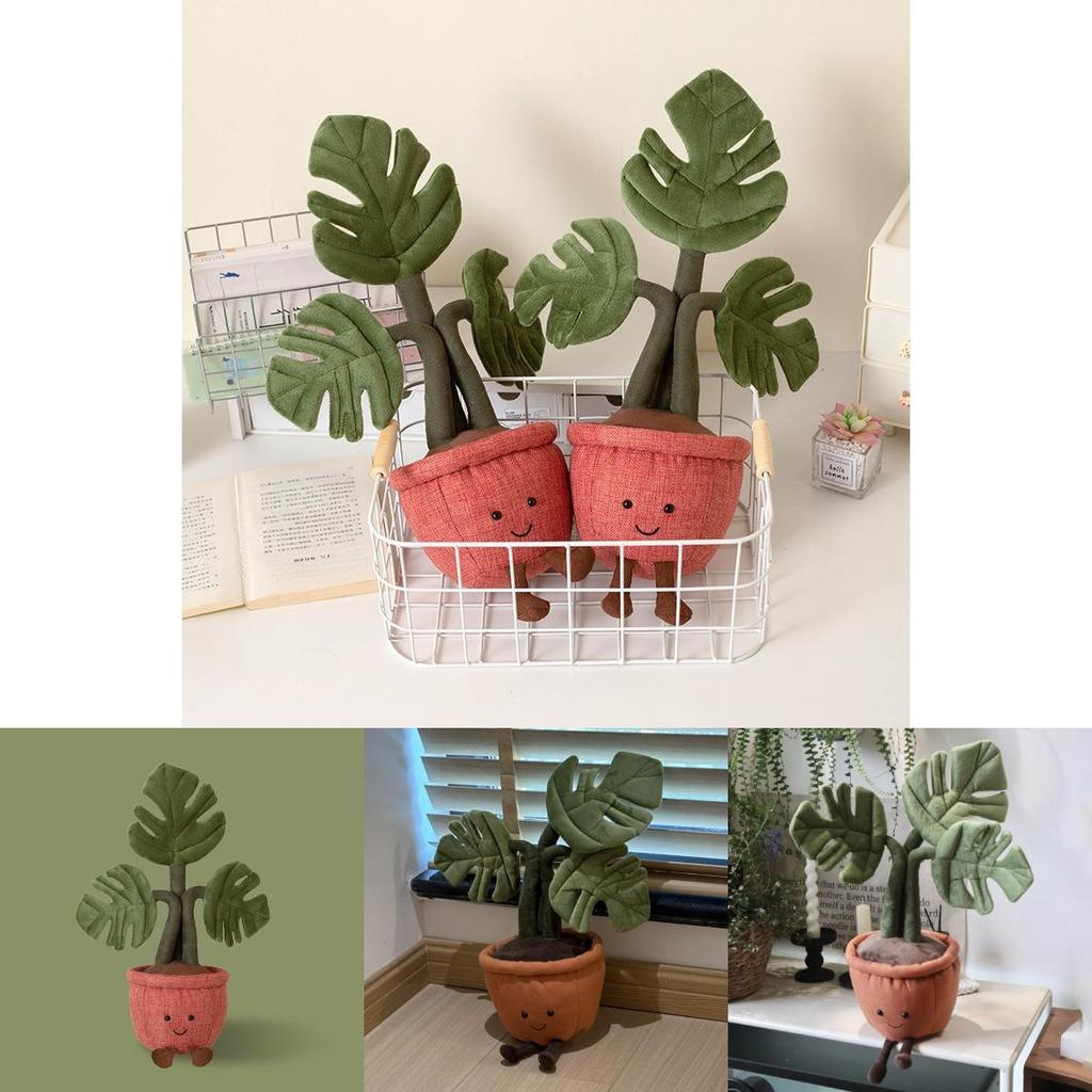 Monstera Plush Stuffed Plant With Pp Cotton Filling Realistic Office Desk Decor For Home Nursery