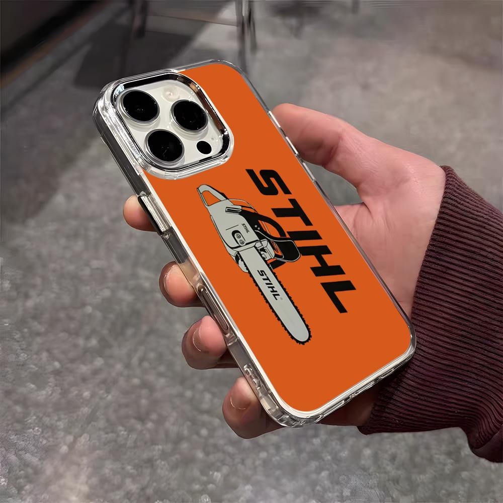 

S-STIHLs Chainsaw Logo Phone Case For IPhone 17 Air 16 E 15 14 13 12 11 Plus Pro Max Electroplated Transparent Soft Shell iPhone17