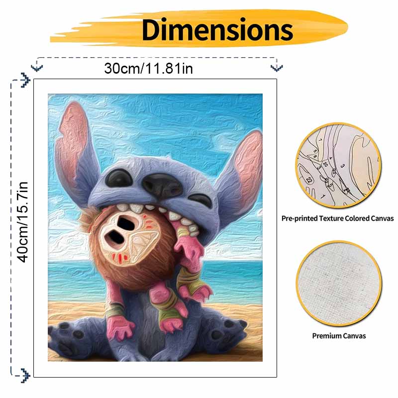 Disney Oil Painting DIY Digital Painting Stitch and Coconut HandPainted Wall Art for Living Room and Entryway Decoration.