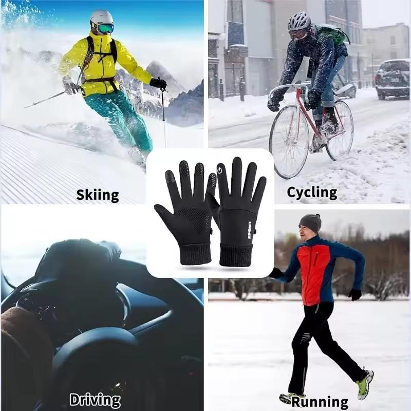 Schwarze Winter Fleece Handschuhe Vollfinger Wasserdicht Touchscreen Radfahren Outdoor Sport Laufen Motorrad Ski Warm
