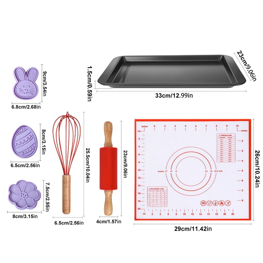 Rolling Pin Easter Non Stick Tools For Pastry Bunny Egg Design Rolling Pin And Pastry Baking Mat Set For Cookie Kitchen Pie