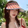 Hair Hoop Style Summer Empty Top Cap Plaid Print Sun Protection Hats Large Brim Sun Hat  Vacation