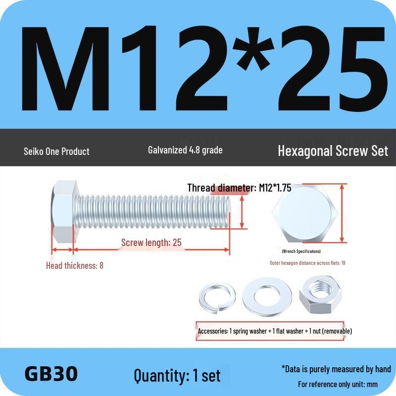 4.8 Grade Galvanized Hex Bolt and Nut Set M4-M30