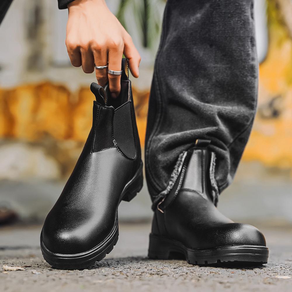 Herrestøvler Britisk Stil Herre Arbeidsstøvler Retro Slip-on Oxford Støvel Platformsko
