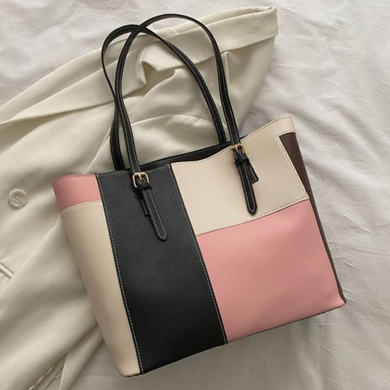 Color Block Tote Bag Large Capacity Handbag Stylish Commuter Shoulder Bag Tote Purse for Women Work Daily Life Parties Dating