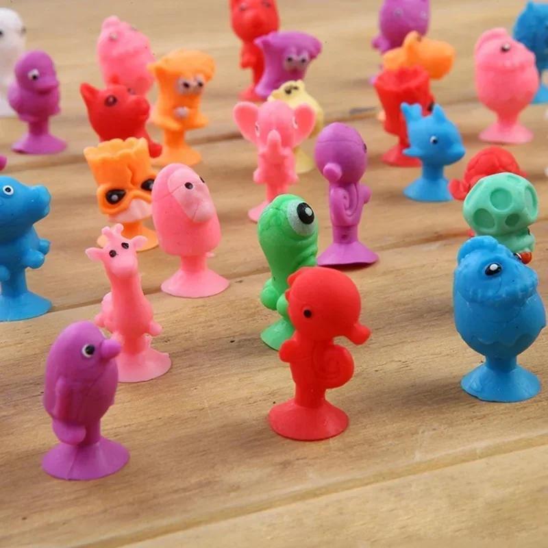 10pcs/lot Stikeezse Child Cartoon Ocean Animal Action Figures Mini  Sucker Suction Cup Capsule Models Toys Kids