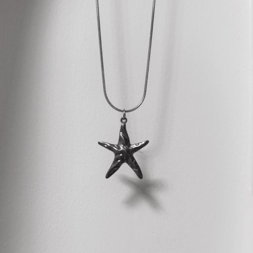 Retro Personality Stainless Steel Lava Metal Starfish Gold Color Sun Pendant Snake Bone Chain Necklace for Women Punk Jewelry