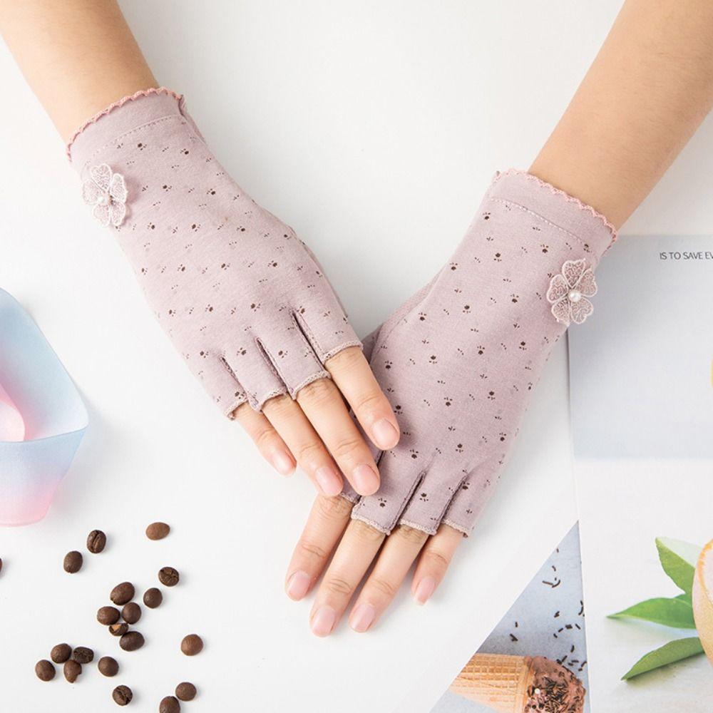 Cotton Women Half-finger Gloves Anti-slip Driving Gloves Fashion Sunscreen Gloves  Outdoor Sports