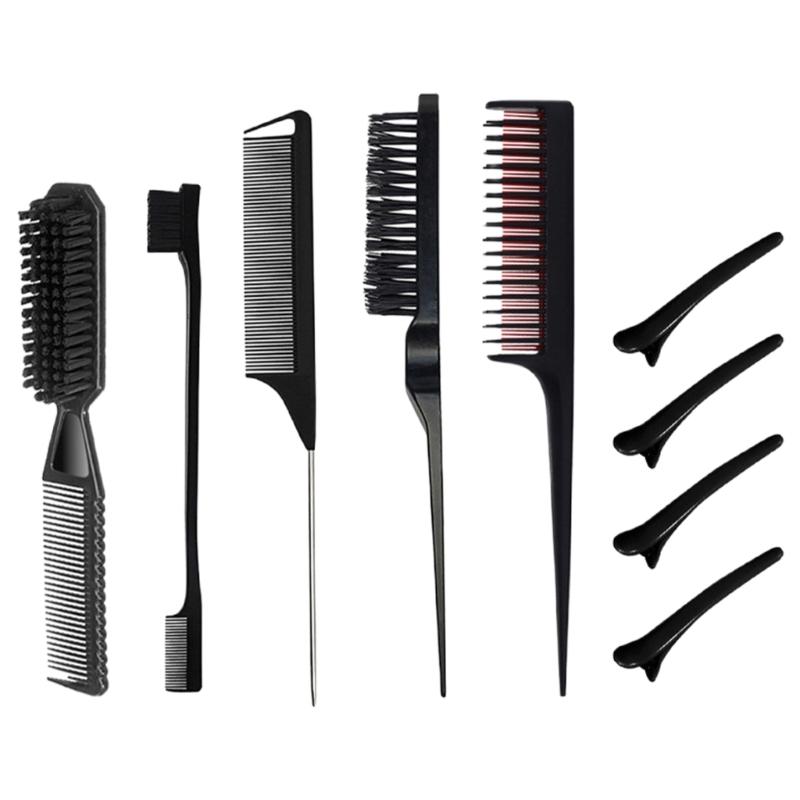 

9pcs Multifunctional Hairdresser s Brush Set Tail Comb Teasing Brush Essential Combs For Styling And Grooming Collection 1 чёрный