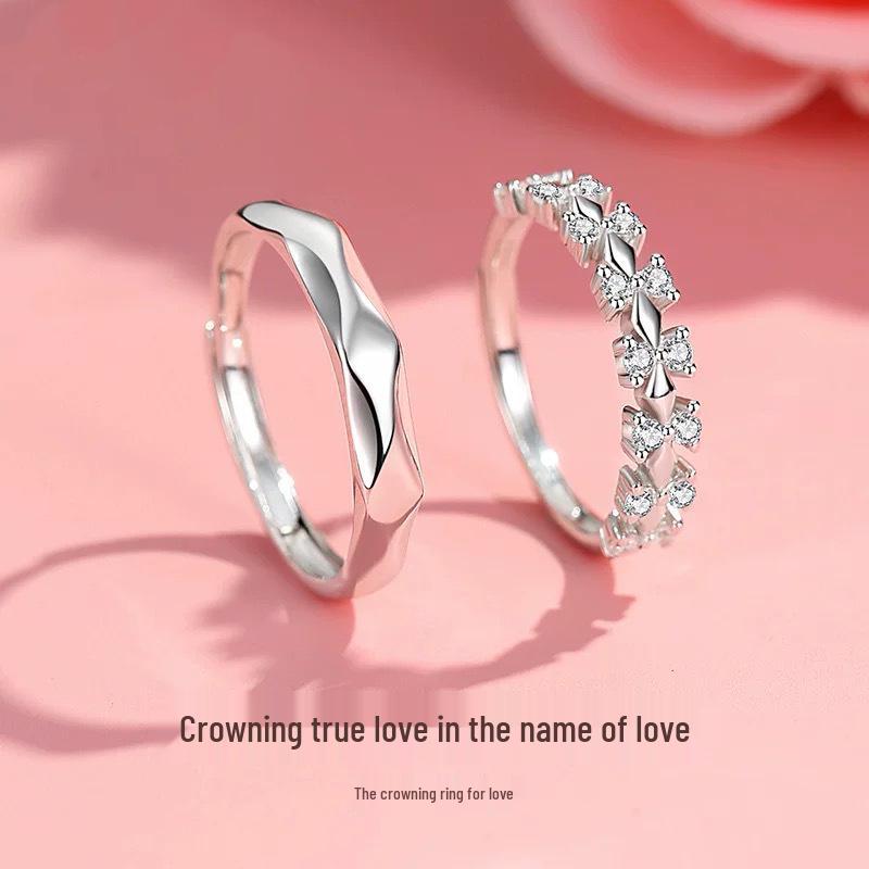 Crowning Love Zircon Couple Rings - Elegant His & Hers Set for Valentine's & Birthdays