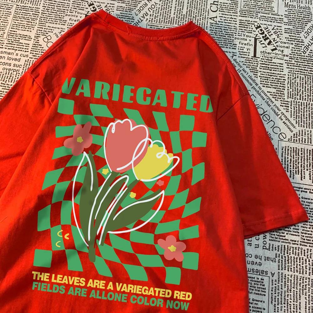 

Разноцветные тюльпаны зеленая сетка мужские и женские футболки летние свободные топы креативные хлопковые футболки повседневная толстовка парная футболка XXXXXL слоновая кость