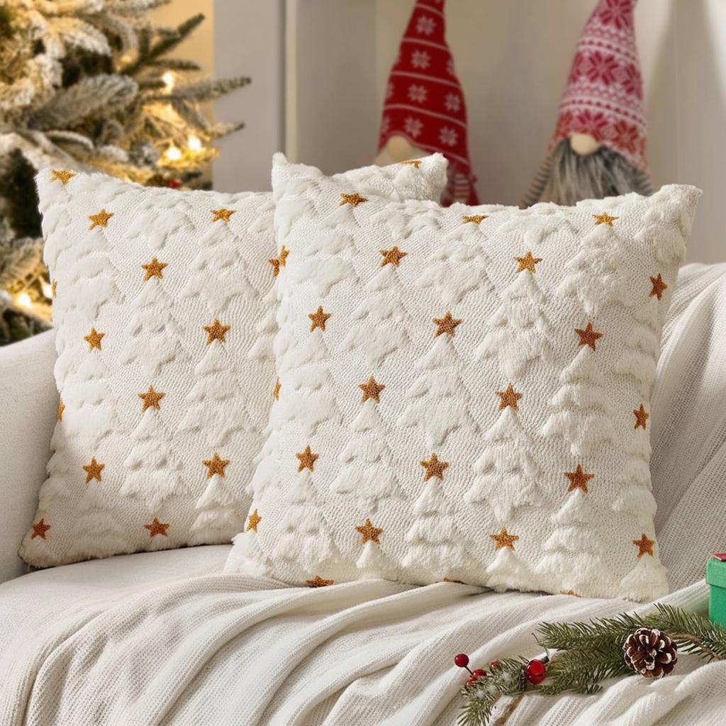 Christmas Tree Soft Plush Pillowcase Embroidery 45x45cm Accent Pillowcase Couch Cushion Case for Sofa Bed Living Room Home Decor