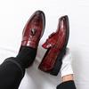 Fashion Red Brown Personalized Korean Style Crocodile Leather Casual Slip On Non-slip Men's Glossy Finish Tassel Loafer Leather Shoes