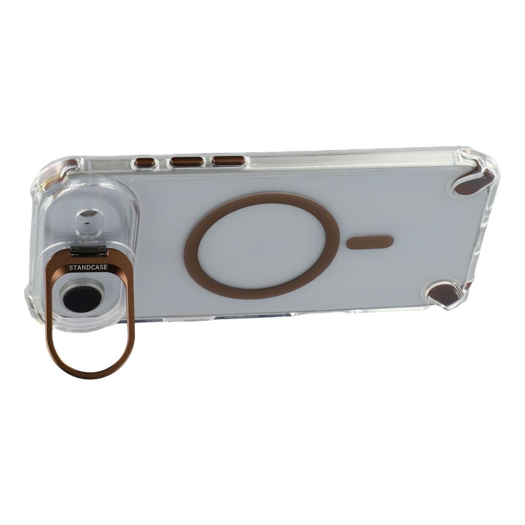For iPhone 17 Air Magnetic Clear Case Shockproof Hybrid Phone Shell with Camera Lens Frame Kickstand