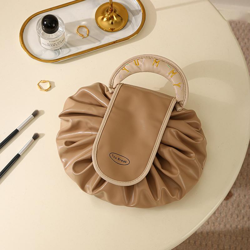 

Portable Makeup Bag For Daily Use Women Large Capacity Travel Toiletry Bags Drawstring Cosmetic Storage Pouch кофейный