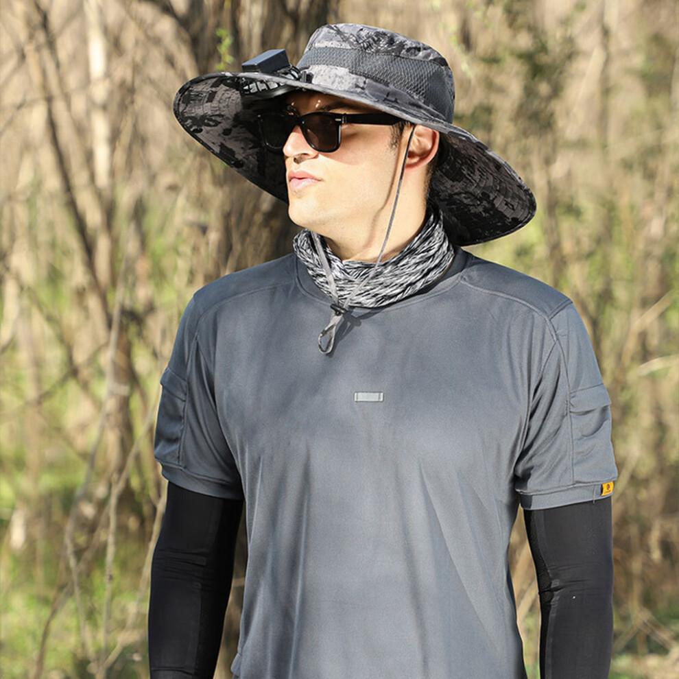 (green 2) Trendy Protection Solar Power Fan Fishing Cap For Men Sun Protection
