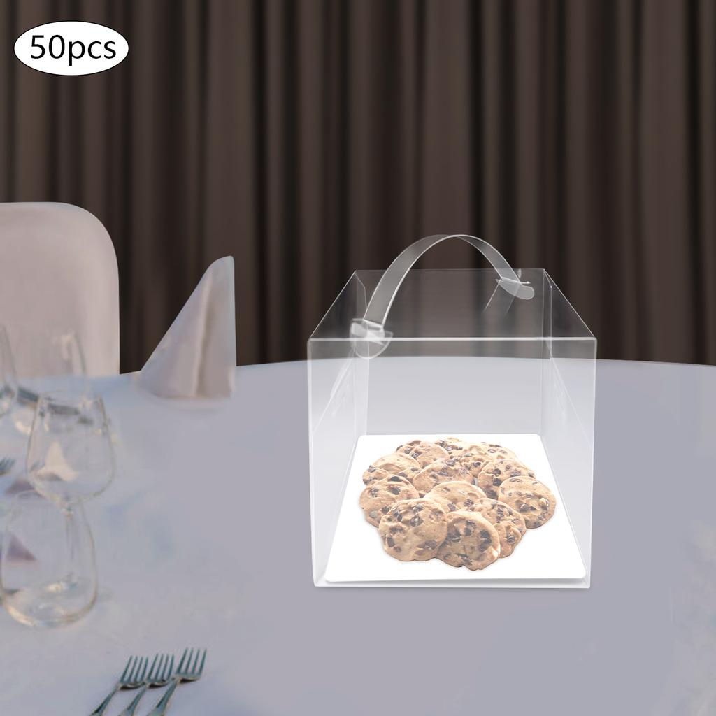 50 Pcs Clear Square Cake Boxes, 4 In Transparent Dessert Container with Lid, 13x13x13cm Food Storage, Party Baking Display Case