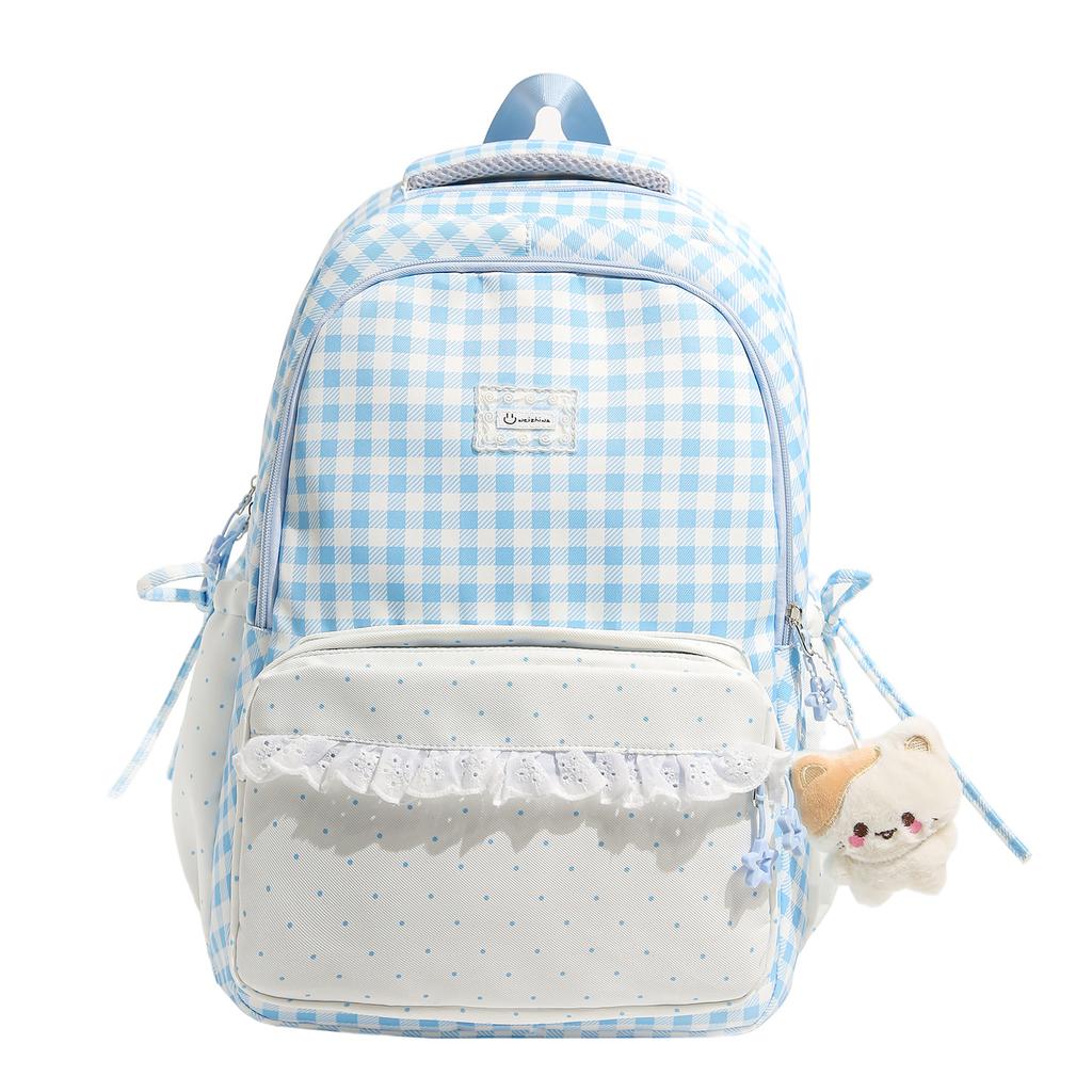 Schoolbag Milk Fufu Plaid Corrugated Lace Girl Heart Travel Small Backpack Japanese Sweet Wind Student Party Backpack