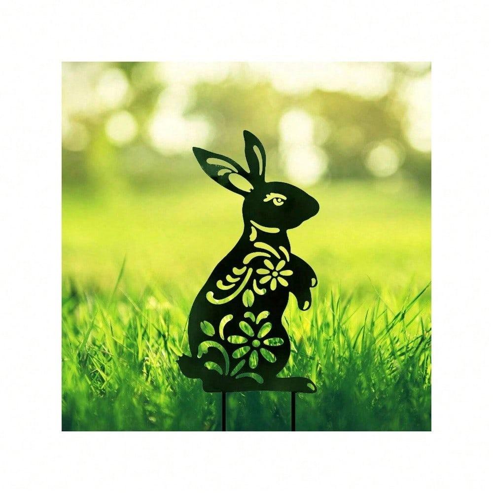 Black Metal Rabbit Garden Stakes Outdoor Decor Personalized Gift for Yard