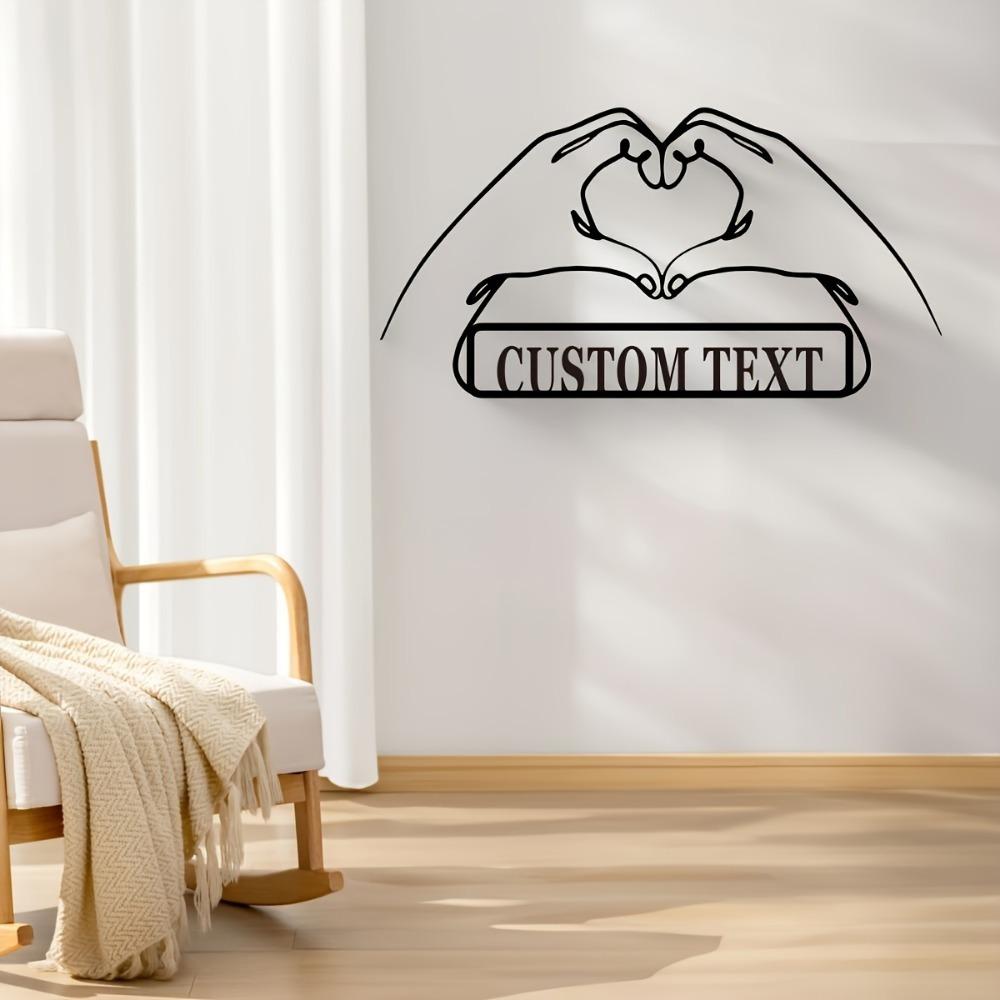 Personalizable Metal Heart Wall Art Love Intertwined Hands Custom Text Matte Decor Sign