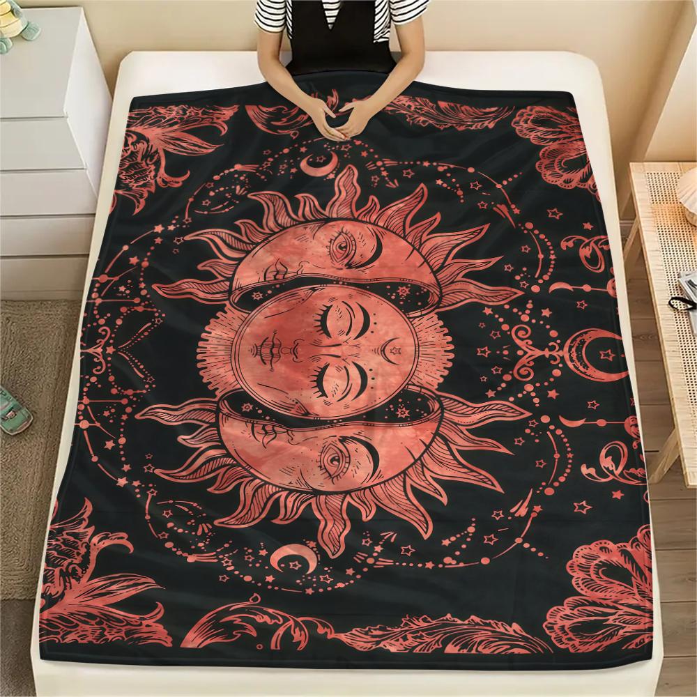 1PC Sun and Moon Print Flannel Blanket, High quality All Seasons, Home Decor, Warmth and Comfort, Perfect for Christmas Gifts