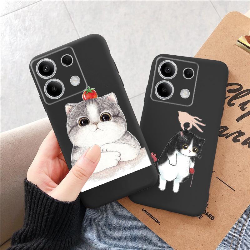 Funny Cat Patterned Soft Black Silicone Phone Case For Samsung Galaxy A55 A54 A34 A15 S24 Xiaomi Redmi Note 13 Pro Camera Shockproof Protective Cover
