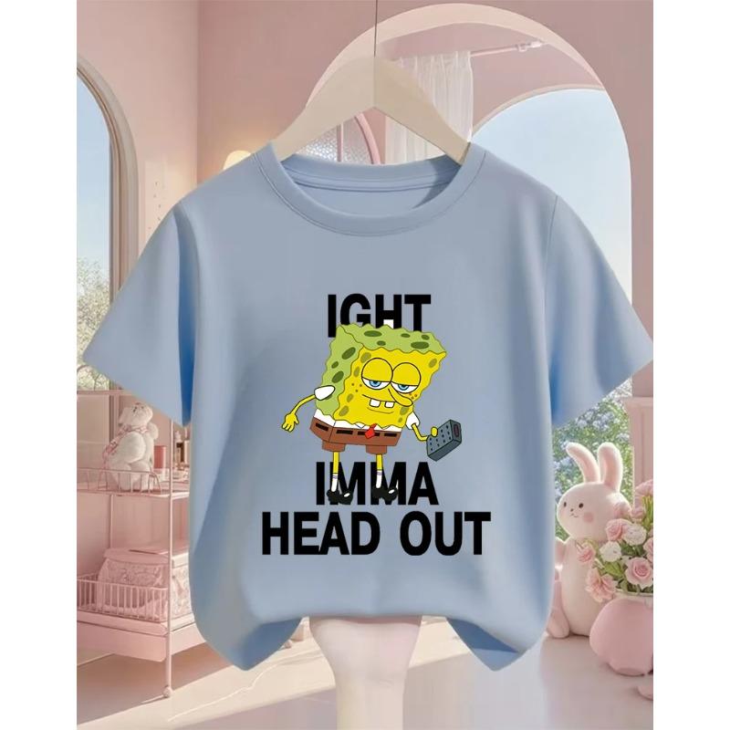 Summer Cute SpongeBob SquarePants Cartoon T Shirt 3-14Y Boys Girls Kawaii Fashion Street Hot Casual Crew Neck Kids